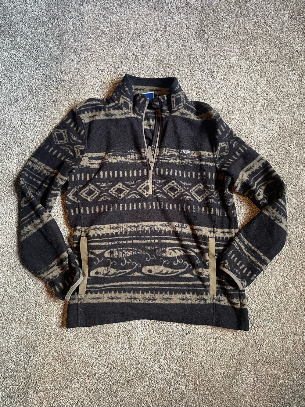 Hewes AFTCO Ahoy 1/4 Fleece Pullover Black and Tan Size Medium